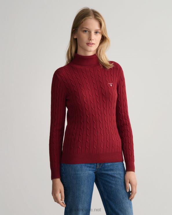 stretch bomull kabel turtleneck cabernet rød kvinner GANT 0626F708