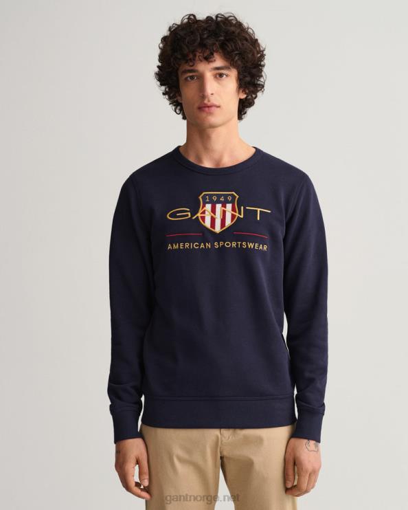 arkivskjold sweatshirt med rund hals kveldsblå menn GANT 0626F253